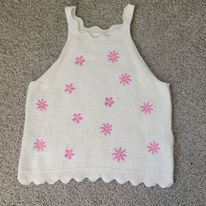 Old Navy White Tank Top with Pink Floral Design